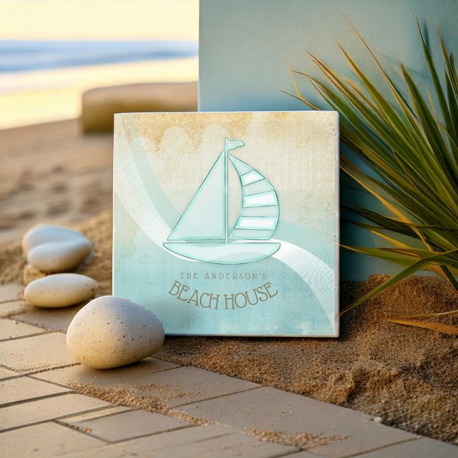 Beach House Nautical Sailboat Aqua Blue ID623 Ceramic Tile (Creator Uploaded)