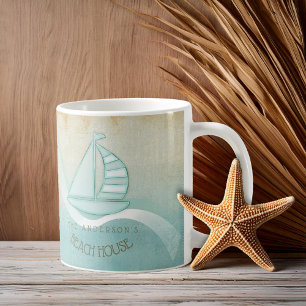 Beach House Nautical Sailboat Aqua Blue ID623 Coffee Mug