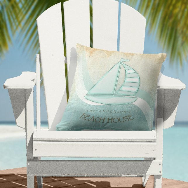 Beach House Nautical Sailboat Aqua Blue ID623 Cushion (Creator Uploaded)