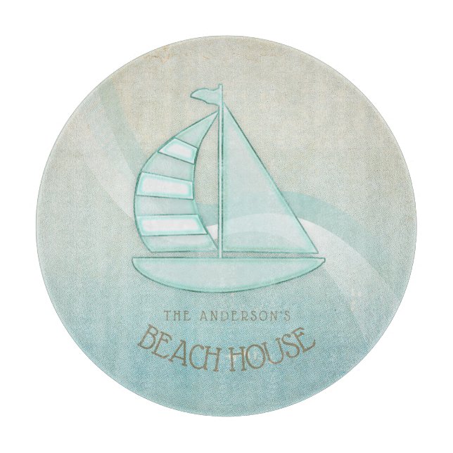 Beach House Nautical Sailboat Aqua Blue ID623 Cutting Board (Front)