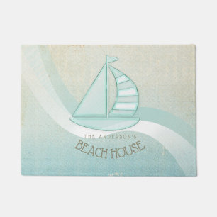 Beach House Nautical Sailboat Aqua Blue ID623 Doormat