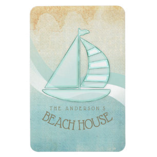 Beach House Nautical Sailboat Aqua Blue ID623 Magnet