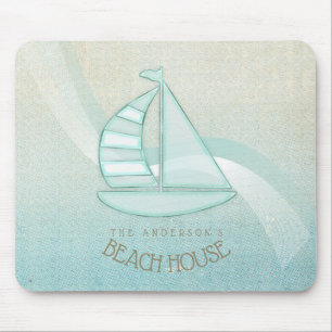 Beach House Nautical Sailboat Aqua Blue ID623 Mouse Pad