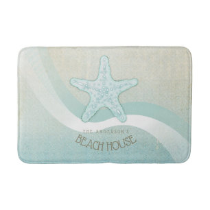 Beach House Nautical Starfish Aqua Blue ID623 Bath Mat