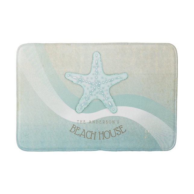 Beach House Nautical Starfish Aqua Blue ID623 Bath Mat (Front)