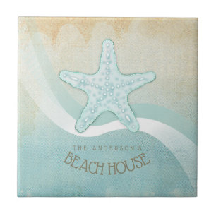 Beach House Nautical Starfish Aqua Blue ID623 Ceramic Tile