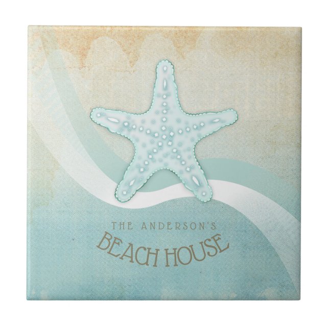 Beach House Nautical Starfish Aqua Blue ID623 Ceramic Tile (Front)