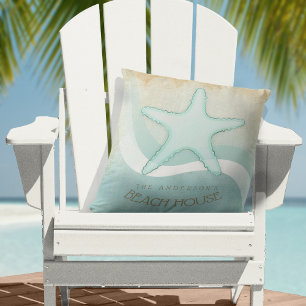 Beach House Nautical Starfish Aqua Blue ID623 Cushion