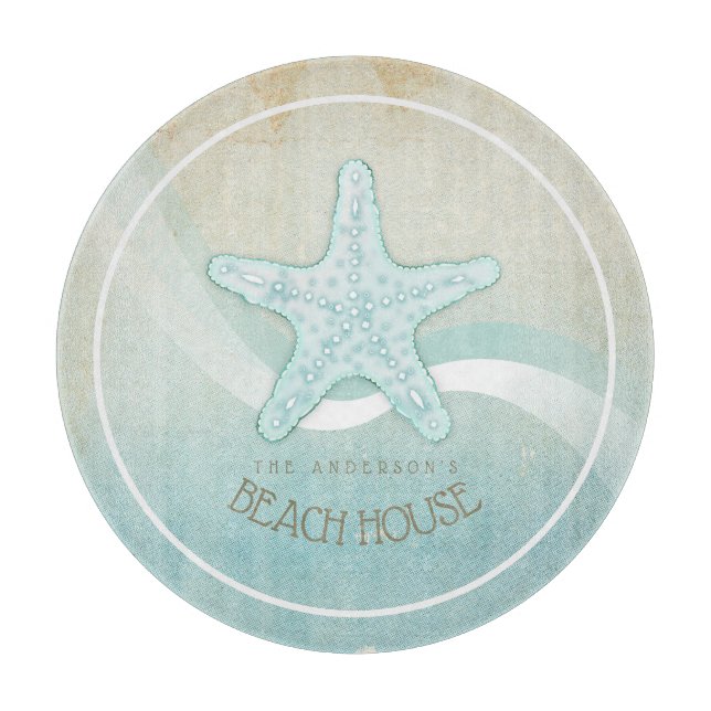 Beach House Nautical Starfish Aqua Blue ID623 Cutting Board (Front)