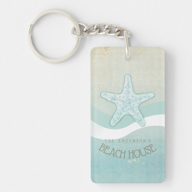 Beach House Nautical Starfish Aqua Blue ID623 Key Ring (Front)