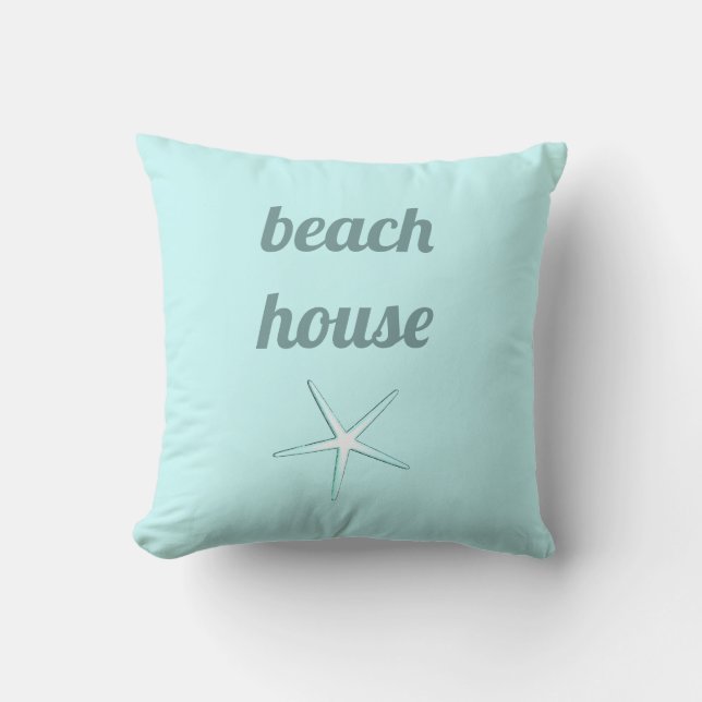 Beach House Nautical Teal Blue White Starfish Cool Cushion (Front)