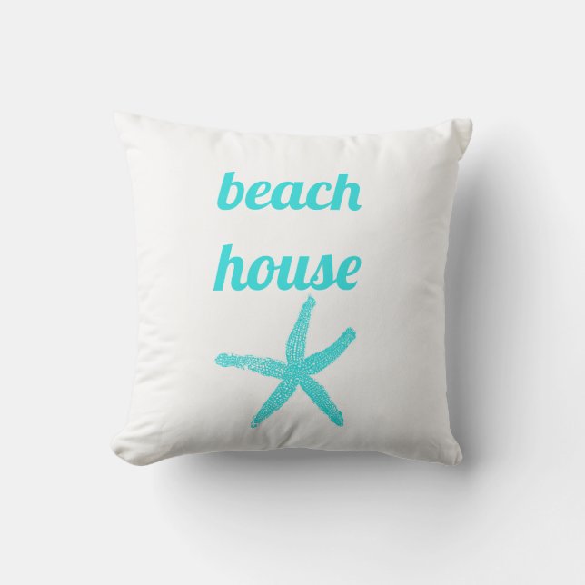 Beach House Nautical Teal Blue White Starfish Cute Cushion (Front)