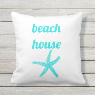 Beach House Nautical Teal Blue White Starfish Cute Cushion