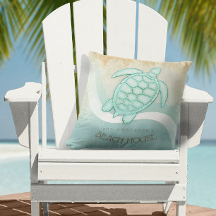 Beach House Nautical Turtle Aqua Blue ID623 Cushion