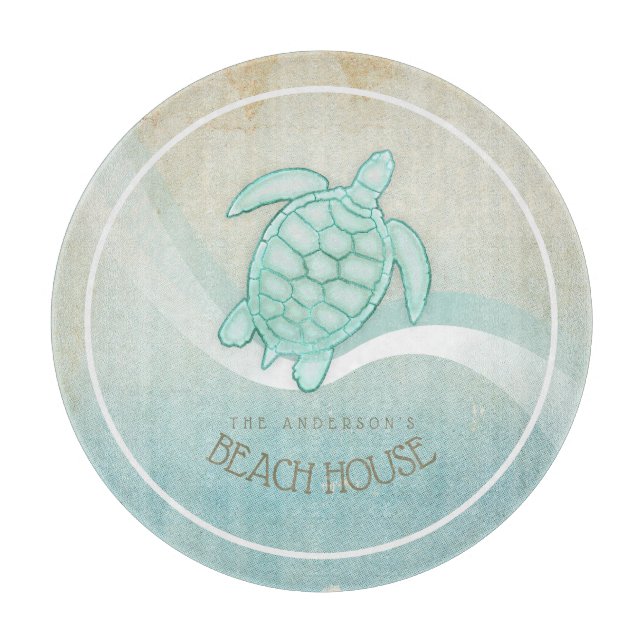 Beach House Nautical Turtle Aqua Blue ID623 Cutting Board (Front)