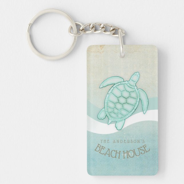 Beach House Nautical Turtle Aqua Blue ID623 Key Ring (Front)