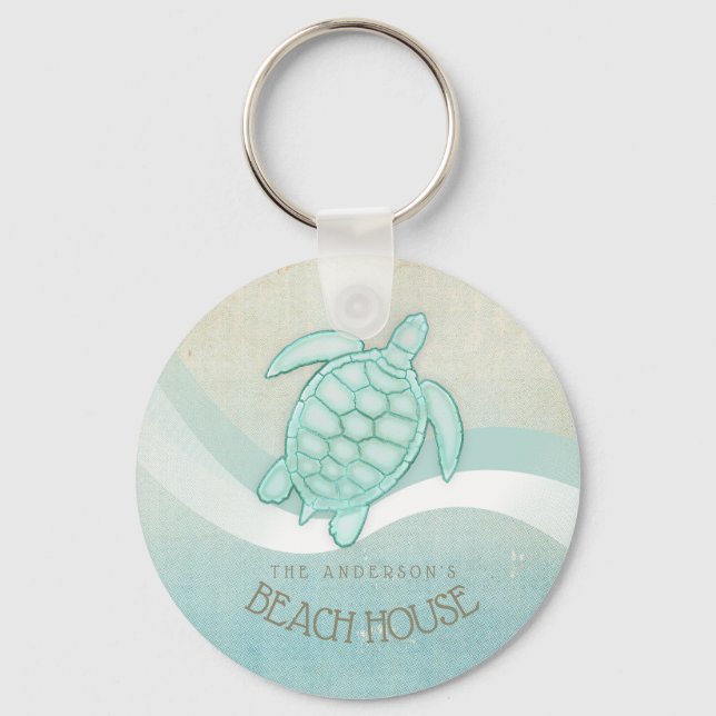Beach House Nautical Turtle Aqua Blue ID623 Key Ring (Front)