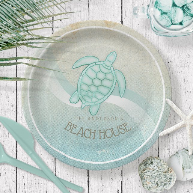 Beach House Nautical Turtle Aqua Blue ID623 Paper Plate (Creator Uploaded)