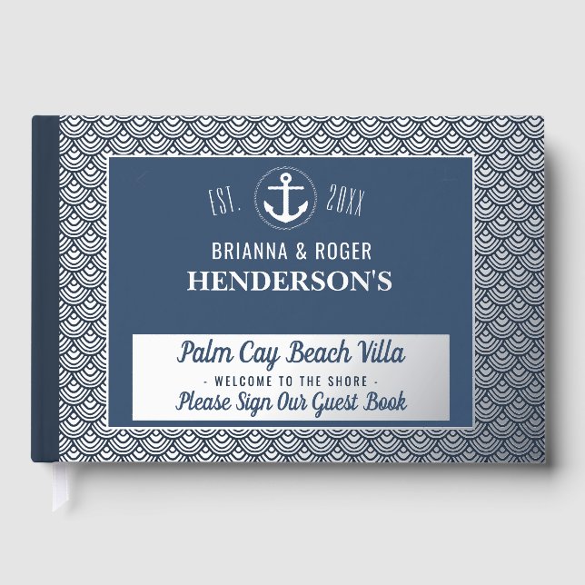 Beach House Nautical Vacation Rental Silver Shells Guest Book (Front)