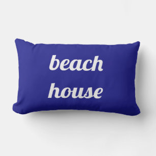Beach House Nautical White Navy Blue Cute Summer Lumbar Cushion