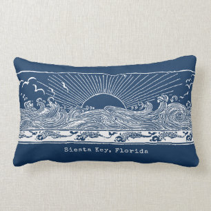 Beach House Navy Blue White Coastal Lumbar Cushion