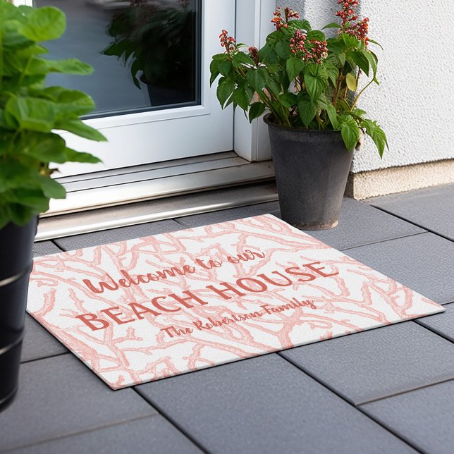 Beach House Ocean Coral Branches Coastal Doormat (Creator Uploaded)