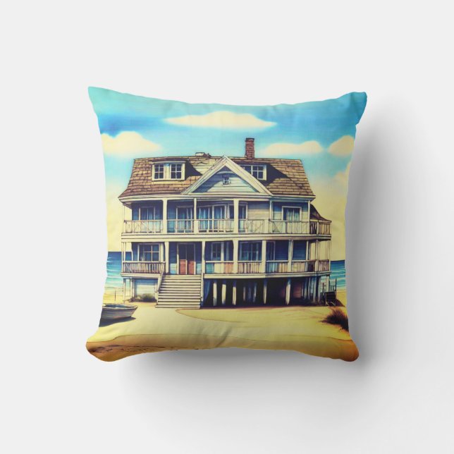 Beach House on the Sand Cushion (Front)
