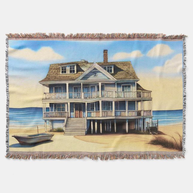 Beach House on the Sand Throw Blanket (Front)