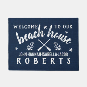 Beach House Paddles Anchors Custom Navy White Doormat