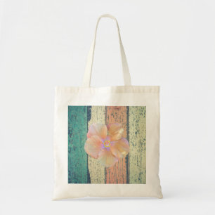 Beach house painted wood oceanside hibiscus tote bag