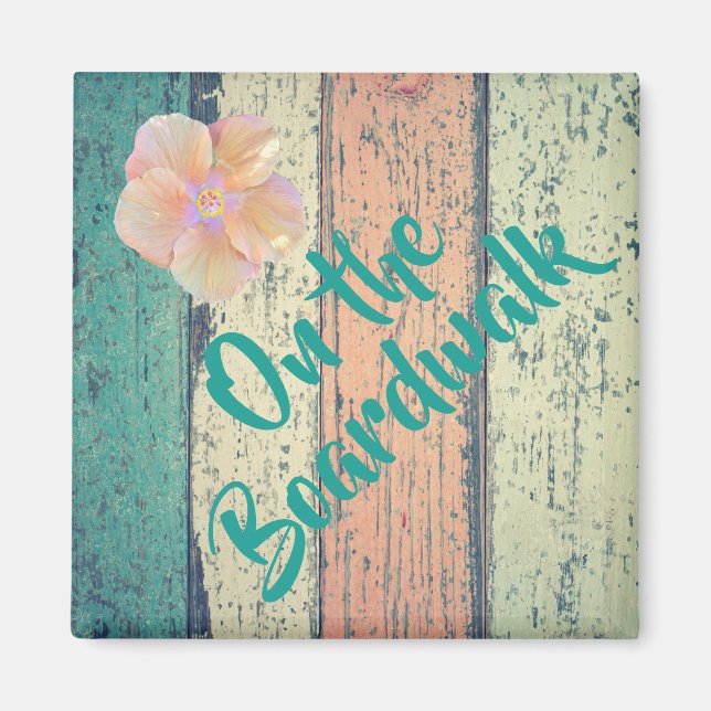 Beach house painted wood oceanside striped magnet (Front)