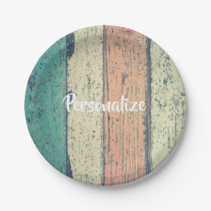 Beach house painted wood oceanside striped paper plate