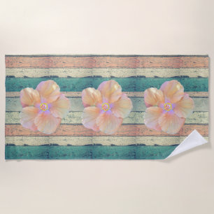 Beach house painted wood striped hibiscus towel