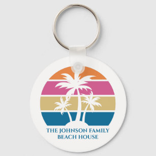 Beach House Palm Tree Cute Tropical Island Custom Key Ring