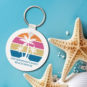 Beach House Palm Tree Cute Tropical Island Custom Key Ring