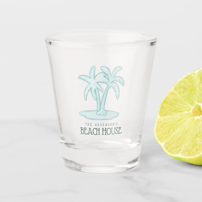 Beach House Palm Trees Aqua Blue ID623 Shot Glass (Front)