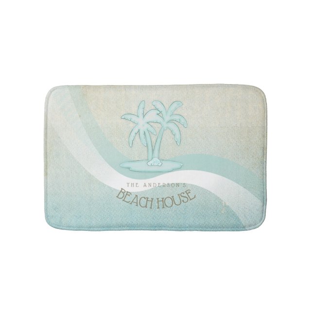 Beach House Palm Trees Aqua ID623 Bath Mat (Front)