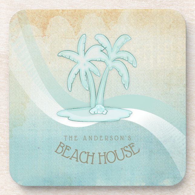 Beach House Palm Trees Aqua ID623 Coaster (Front)