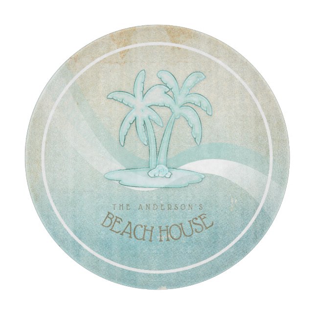 Beach House Palm Trees Aqua ID623 Cutting Board (Front)