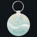 Beach House Palm Trees Aqua ID623 Key Ring<br><div class="desc">This button keychain in the soft colours of sea and sand allows you to easily add your own name and text using the provided template. The simple palm trees image on a distressed, watercolor background is highlighted by a wave accent in aqua and white. Search ID623 to see coordinating seaside...</div>