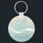 Beach House Palm Trees Aqua ID623 Key Ring<br><div class="desc">This button keychain in the soft colours of sea and sand allows you to easily add your own name and text using the provided template. The simple palm trees image on a distressed, watercolor background is highlighted by a wave accent in aqua and white. Search ID623 to see coordinating seaside...</div>