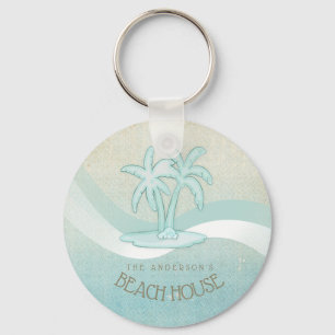Beach House Palm Trees Aqua ID623 Key Ring
