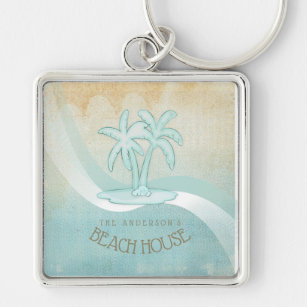 Beach House Palm Trees Aqua ID623 Key Ring