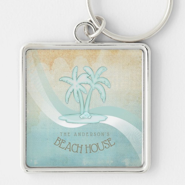 Beach House Palm Trees Aqua ID623 Key Ring (Front)