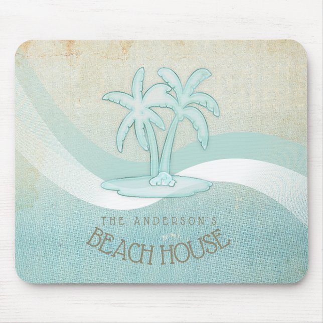 Beach House Palm Trees Aqua ID623 Mouse Pad (Front)