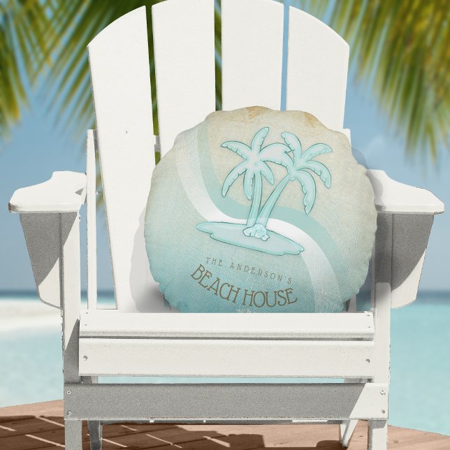 Beach House Palm Trees Aqua ID623 Round Cushion (Creator Uploaded)
