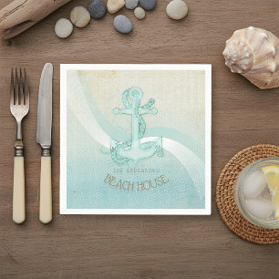 Beach House Palm Trees Silhouette Aqua Blue ID623 Napkin