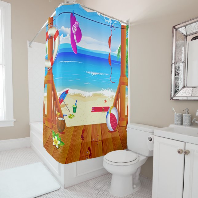 beach house paradise island oceanview vacation shower curtain (In Situ)