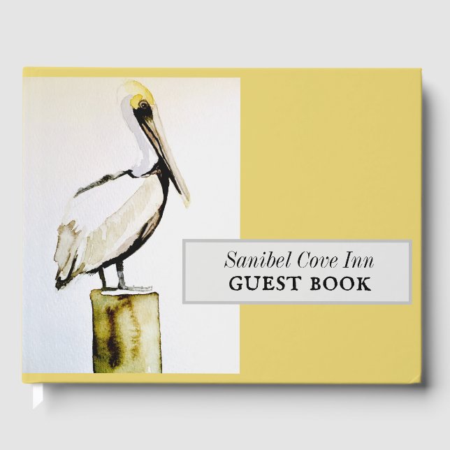 Beach house personalised pelican guest book (Front)