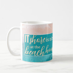 Beach House Pun Elegant Script Custom Family Name Coffee Mug